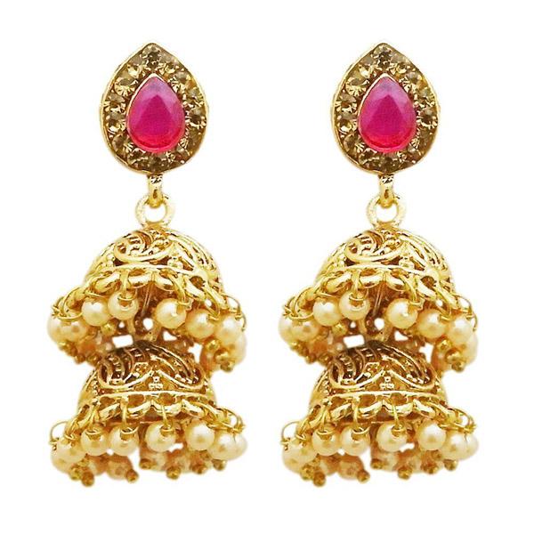 Kriaa Gold Plated Pink Austrian Stone Jhumki Earrings - 1311319F