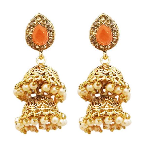 Kriaa Gold Plated Orange Austrian Stone Jhumki Earrings - 1311319G