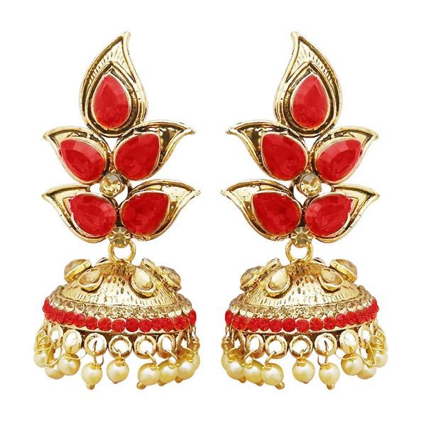 Kriaa Gold Plated Red Austrian Stone Jhumki Earrings - 1311320C