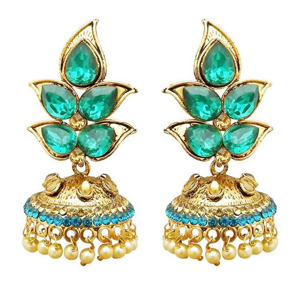 Kriaa Gold Plated Blue Austrian Stone Jhumki Earrings - 1311320E