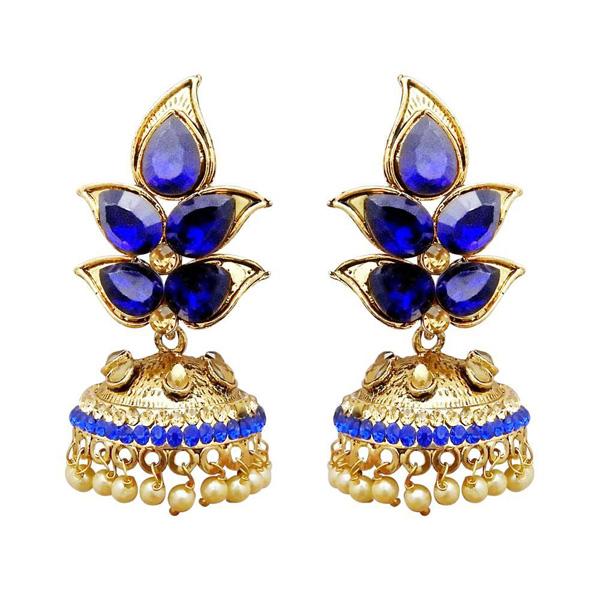 Kriaa Gold Plated Blue Austrian Stone Jhumki Earrings - 1311320F