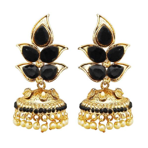 Kriaa Gold Plated Black Austrian Stone Jhumki Earrings - 1311320H