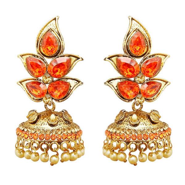 Kriaa Gold Plated Orange Austrian Stone Jhumki Earrings - 1311320I