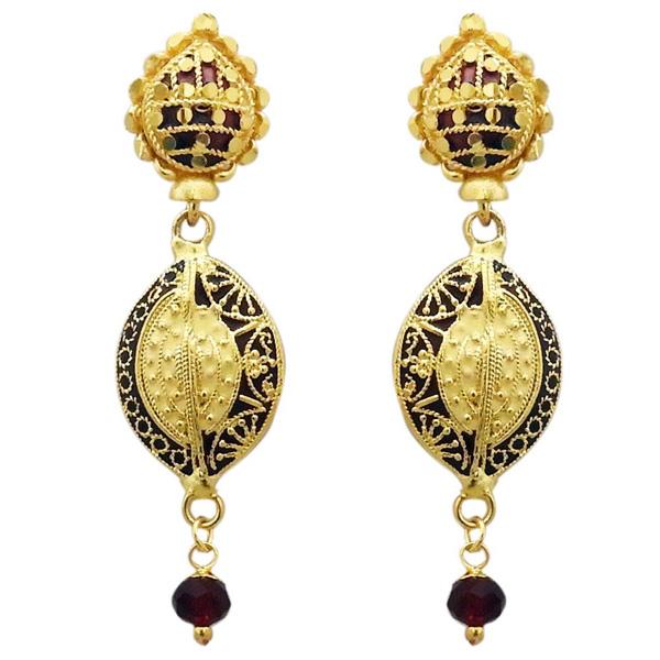 Kriaa Gold Plated Maroon Meenakari Dangler Earring - 1311702