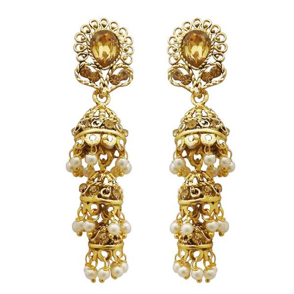 Kriaa Brown Stone Gold Plated Jhumki Earrings - 1310532A