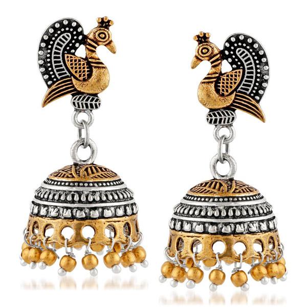 Kriaa Two Tone Plated Peacock Jhumki Earrings - 1309067