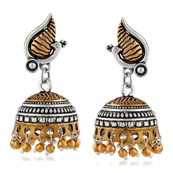 Kriaa Two Tone Plated Peacock Jhumki Earrings - 1309047