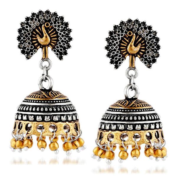 Kriaa Two Tone Plated Peacock Jhumki Earrings - 1309048