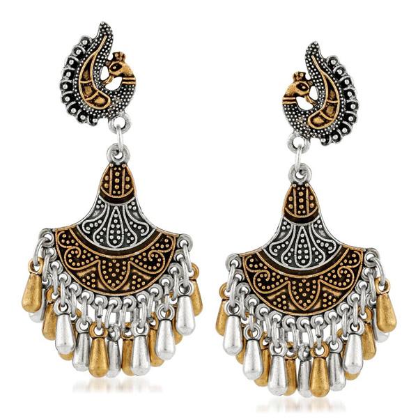 Kriaa Two Tone Plated Peacock Jhumki Earrings - 1309054