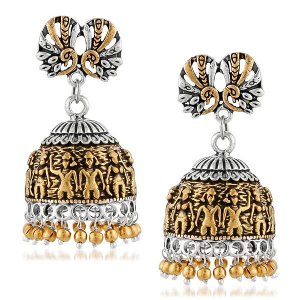 Kriaa Two Tone Plated Peacock Jhumki Earrings - 1309065