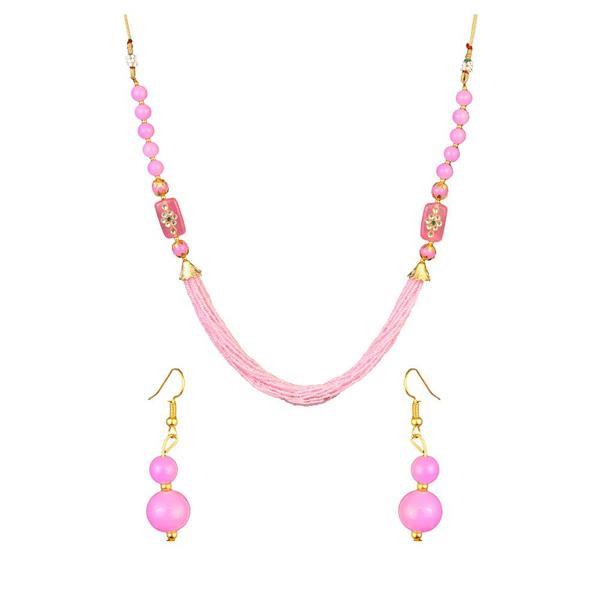 Kriaa Kundan Gold Plated Pink Beads Necklace Set - 2800319A