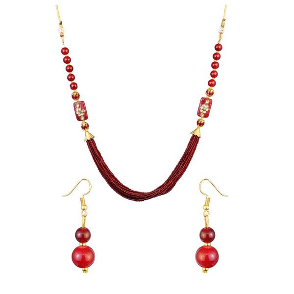 Kriaa Maroon Beads Kundan Necklace Set - 2800319B