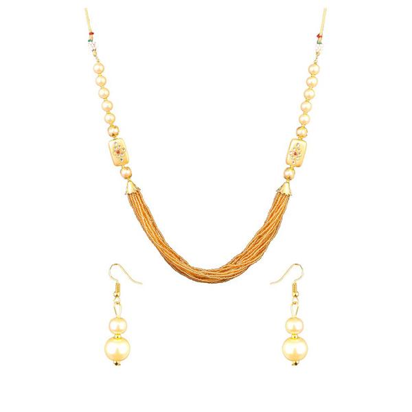 Kriaa Beads Kundan Gold Plated Necklace Set - 2800319E