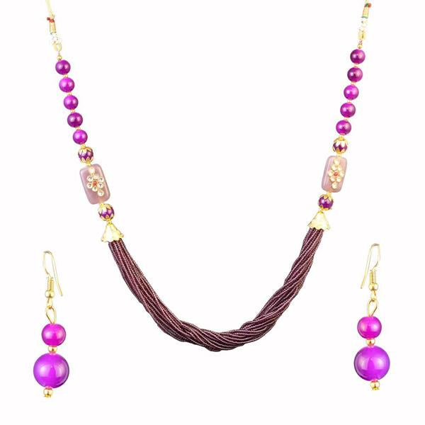 Kriaa Gold Plated Purple Beads Kundan Necklace Set - 2800319J