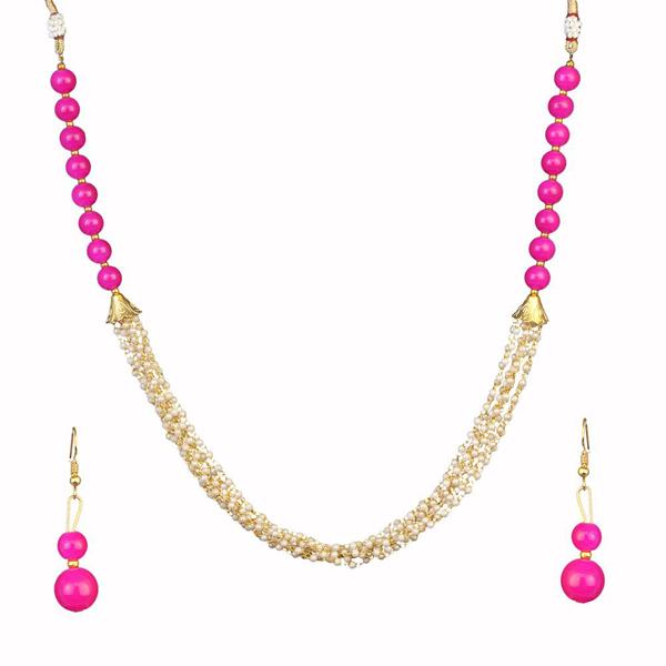 Kriaa Pink Beads Gold Plated Necklace Set - 2800320H