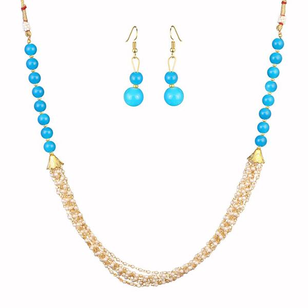 Kriaa Zinc Alloy Gold Plated Blue Beads Necklace Set - 2800320J
