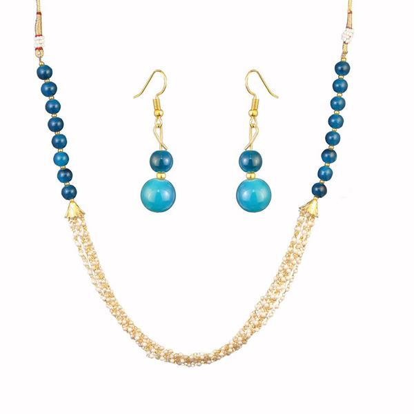 Kriaa Gold Plated Blue Beads Necklace Set - 2800320M