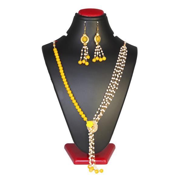 Kriaa Zinc Alloy Gold Plated Yellow Beads Necklace Set - 2800321B