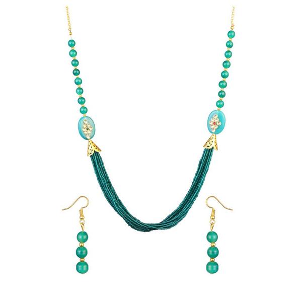 Kriaa Gold Plated Green Beads Kundan Necklace Set - 2800322B