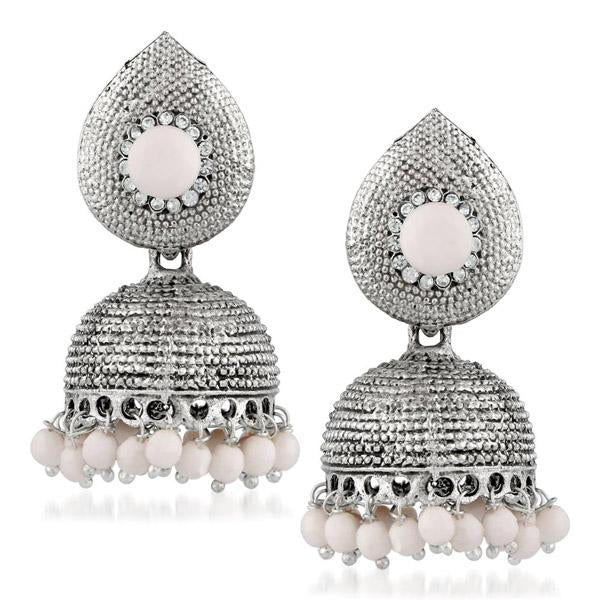 Kriaa White Pota Stone Rhodium Plated Jhumki Earring - 1311503H