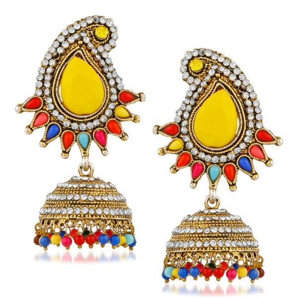 Kriaa Austrian Stone Multi Beads Gold Plated Jhumki Earring - 1311507D