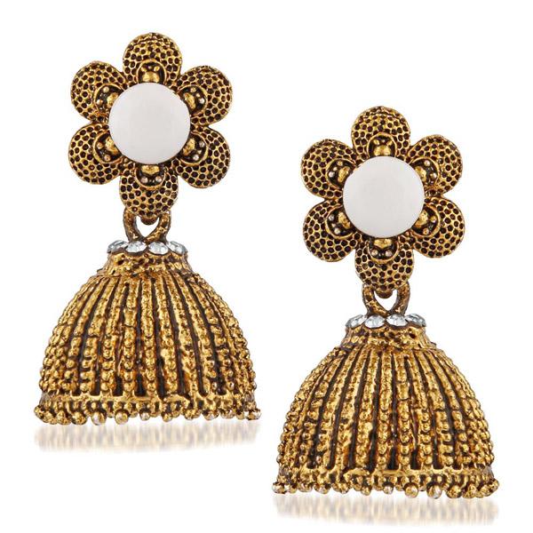 Kriaa White Pota Stone Gold Plated Jhumki Earring - 1311509K