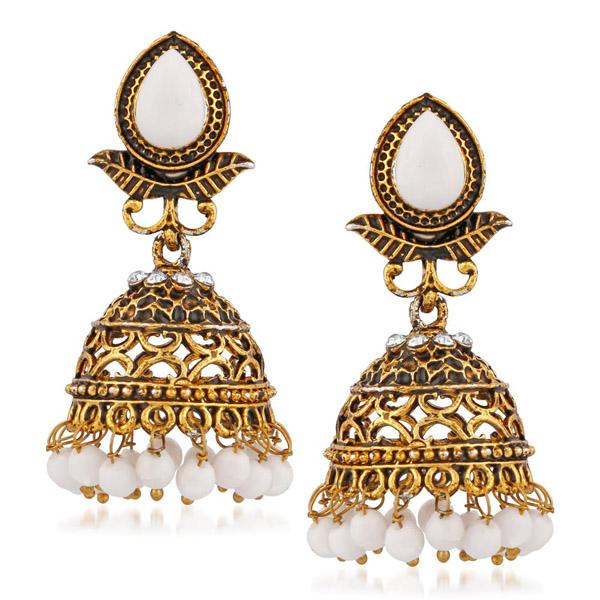 Kriaa Gold Plated White Pota Stone Jhumki Earring - 1311510L