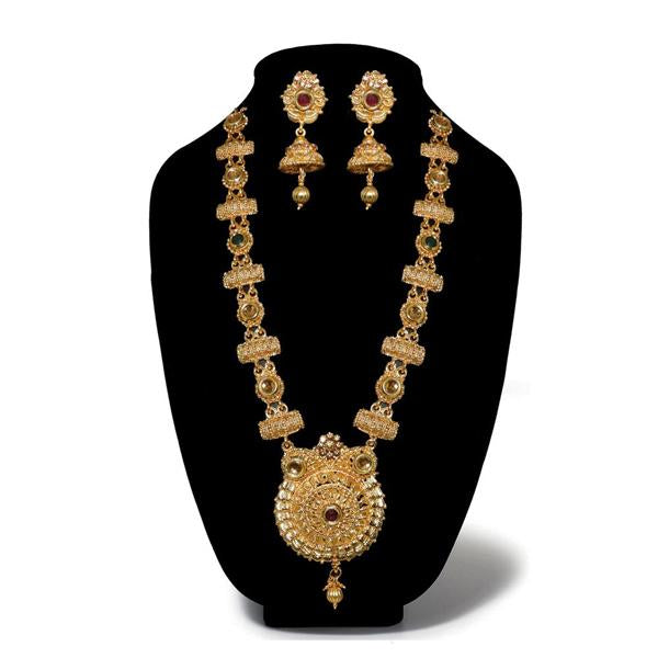 Kriaa Brown Austrian Stone Gold Plated Haram Necklace Set - 1110202A