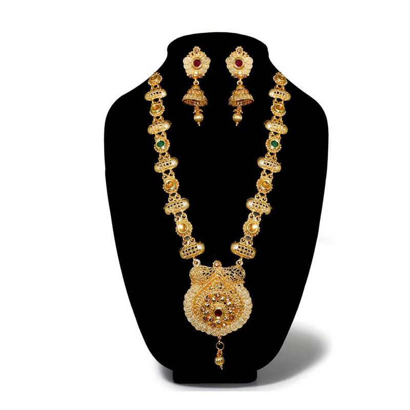 Kriaa Brown Austrian Stone Gold Plated Haram Necklace Set - 1110203A