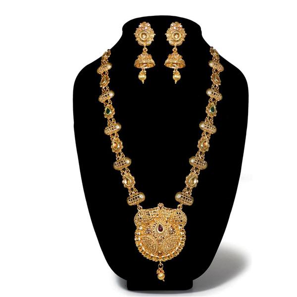 Kriaa Brown Austrian Stone Gold Plated Haram Necklace Set - 1110204A