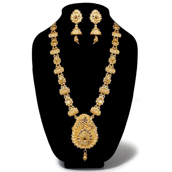 Kriaa Gold Plated Brown Austrian Stone Haram Necklace Set - 1110205B