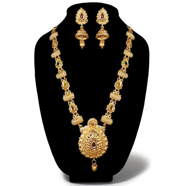 Kriaa Brown Austrian Stone Gold Plated Haram Necklace Set - 1110206A