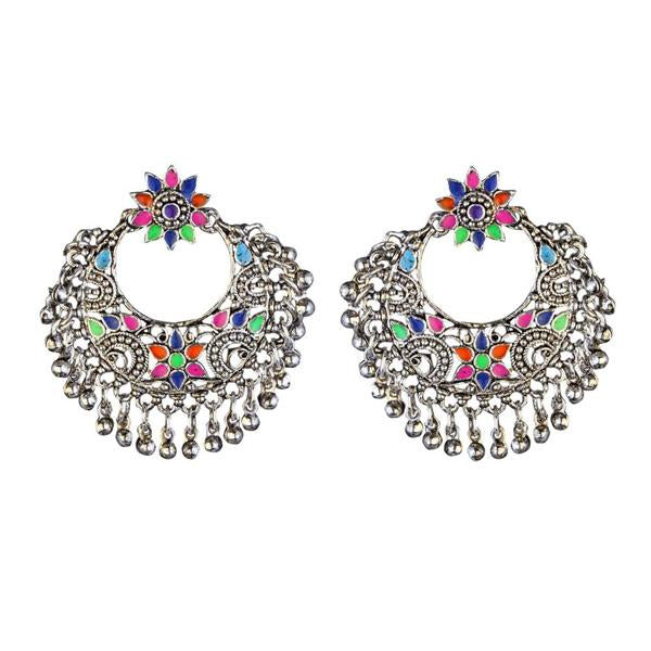 Kriaa Multicolor Meenakari Rhodium Plated Afghani Earrings - 1311903B