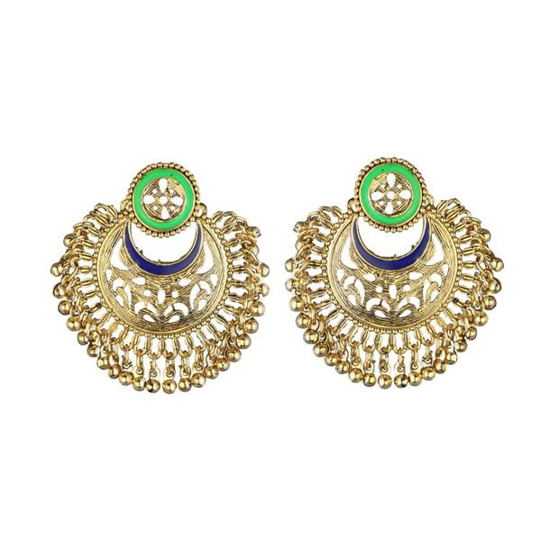 Kriaa Gold Plated Blue Meenakari Afghani Earrings - 1311905C