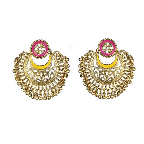 Kriaa Gold Plated Yellow Meenakari Afghani Earrings - 1311905G