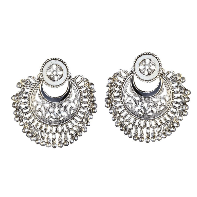 Kriaa Black Meenakari Rhodium Plated Afghani Earrings - 1311906B