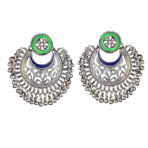 Kriaa Rhodium Plated Meenakari Afghani Earrings - 1311906C