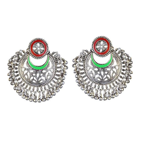Kriaa Rhodium Plated Meenakari Afghani Earrings
