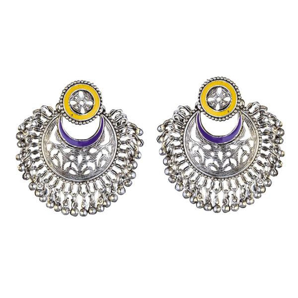 Kriaa Rhodium Plated Yellow Meenakari Afghani Earrings - 1311906G