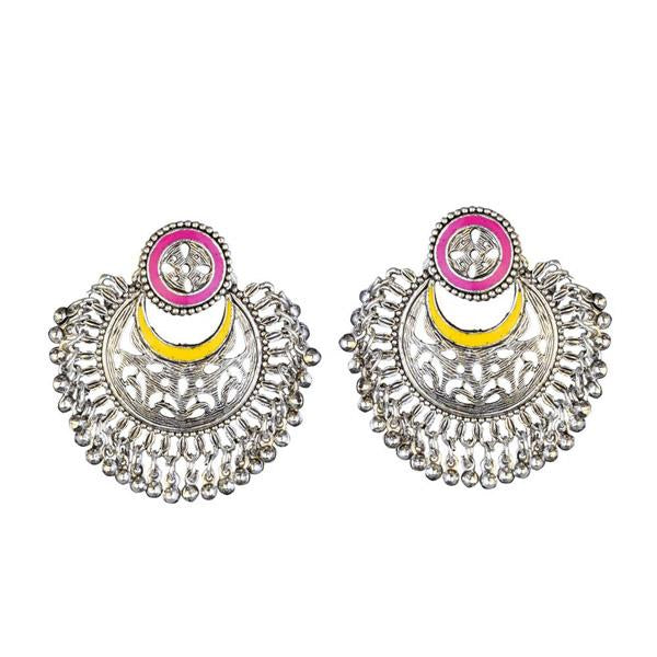 Kriaa Meenakari Rhodium Plated Afghani Earrings - 1311906H