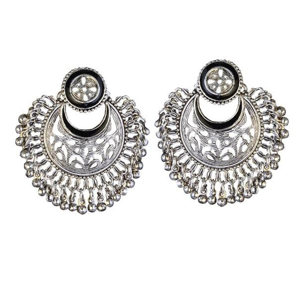 Kriaa Rhodium Plated Black Meenakari Afghani Earrings - 1311906I