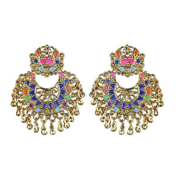 Kriaa Multicolor Meenakari Gold Plated Afghani Earrings - 1311902A