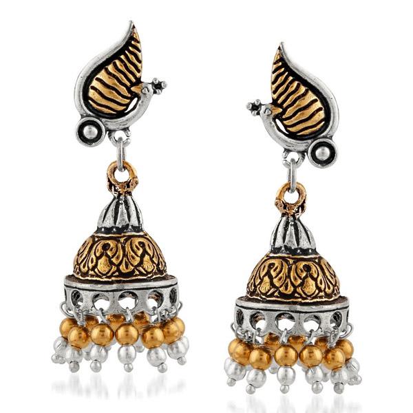 Kriaa Two Tone Plated Peacock Jhumki Earrings - 1309049