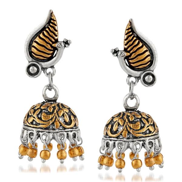 Kriaa Two Tone Plated Peacock Jhumki Earrings - 1309050