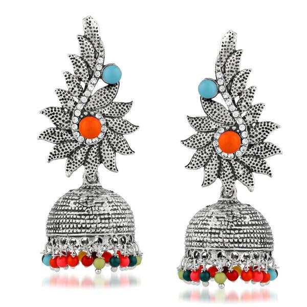 Kriaa Silver Plated Multi Beads Jhumki Earrings - 1311505D