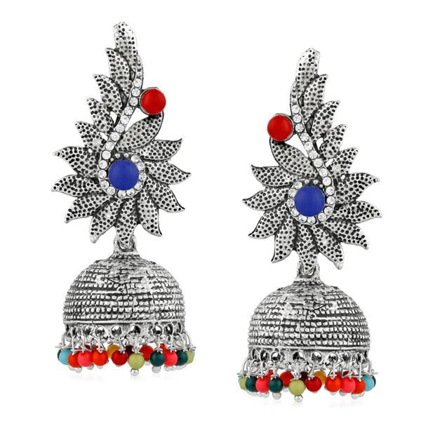 Kriaa Silver Plated Multi Beads Jhumki Earrings - 1311505E