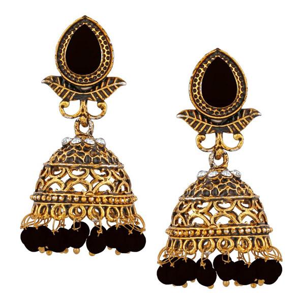 Kriaa Gold Plated Black Beads Jhumki Earrings - 1311510B