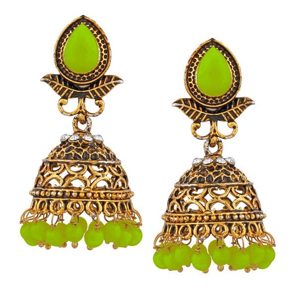 Kriaa Gold Plated Green Beads Jhumki Earrings - 1311510G