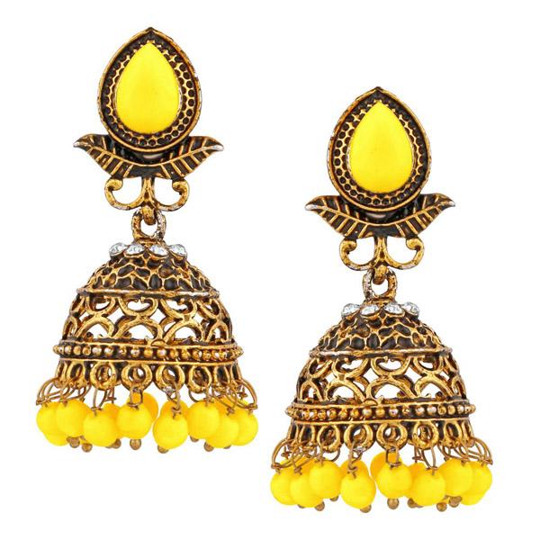 Kriaa Gold Plated Yellow Beads Jhumki Earrings - 1311510K