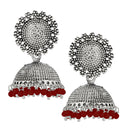 Kriaa Maroon Beads Silver Plated Jhumki Earrings - 1311502J